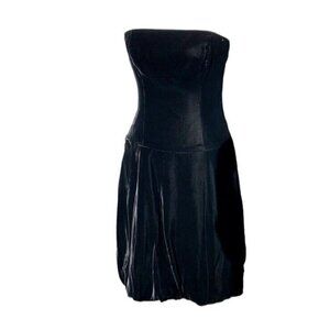 Vintage Black Velvet Bubble Dress - Strapless - Size 8 - Union Made in USA